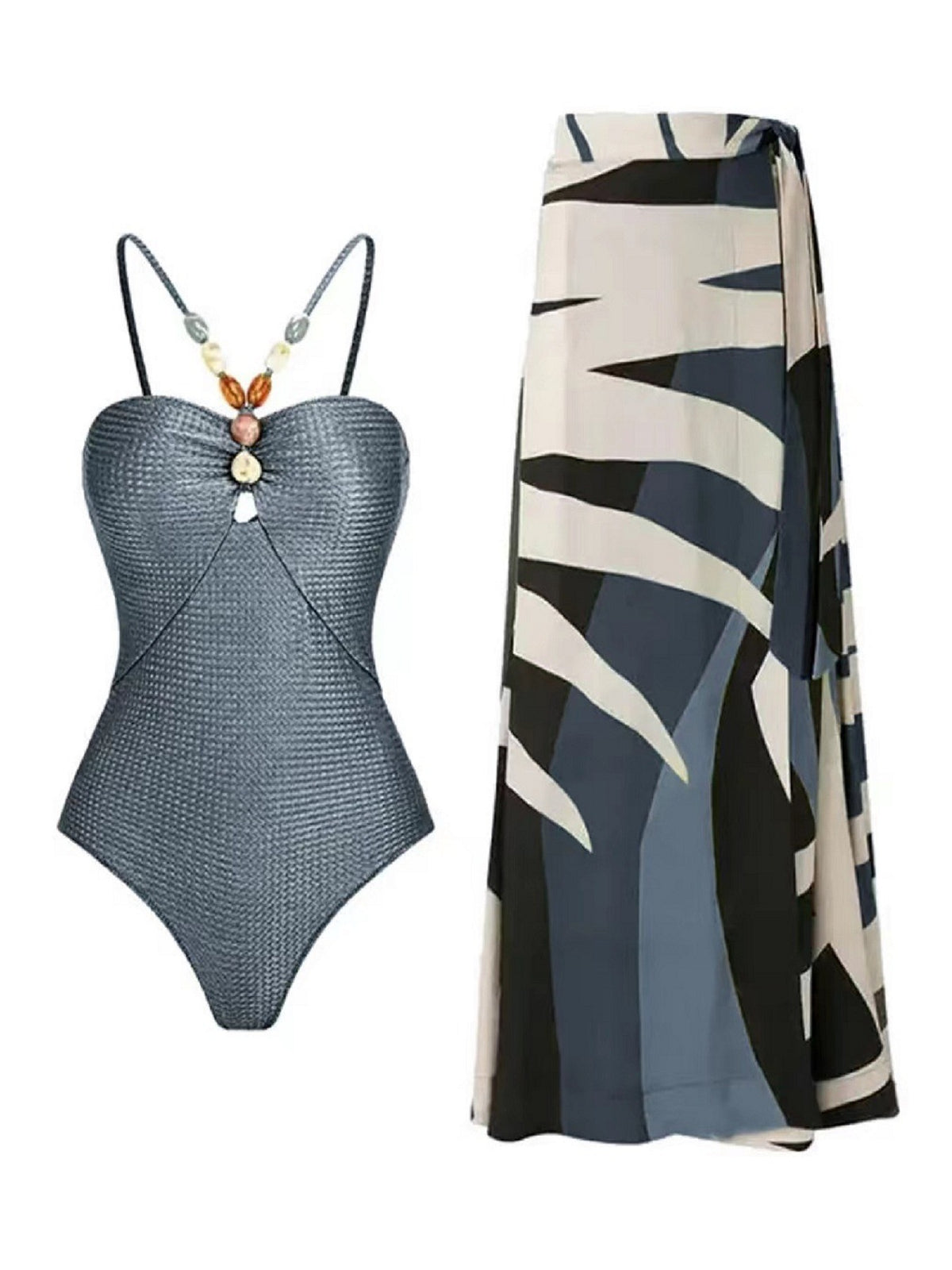 European and American one-piece swimsuit bikini suit bikini conservative belly-covered beach skirt chiffon wrap skirt hot spring swimsuit