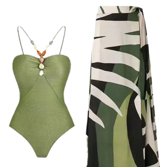 European and American one-piece swimsuit bikini suit bikini conservative belly-covered beach skirt chiffon wrap skirt hot spring swimsuit