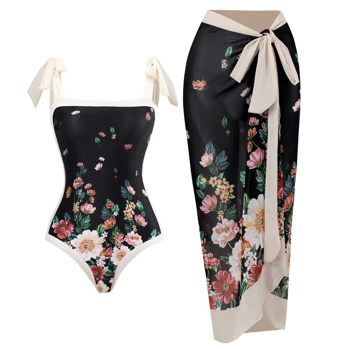 European and American one-piece swimsuit bikini suit bikini conservative belly-covered beach skirt chiffon wrap skirt hot spring swimsuit