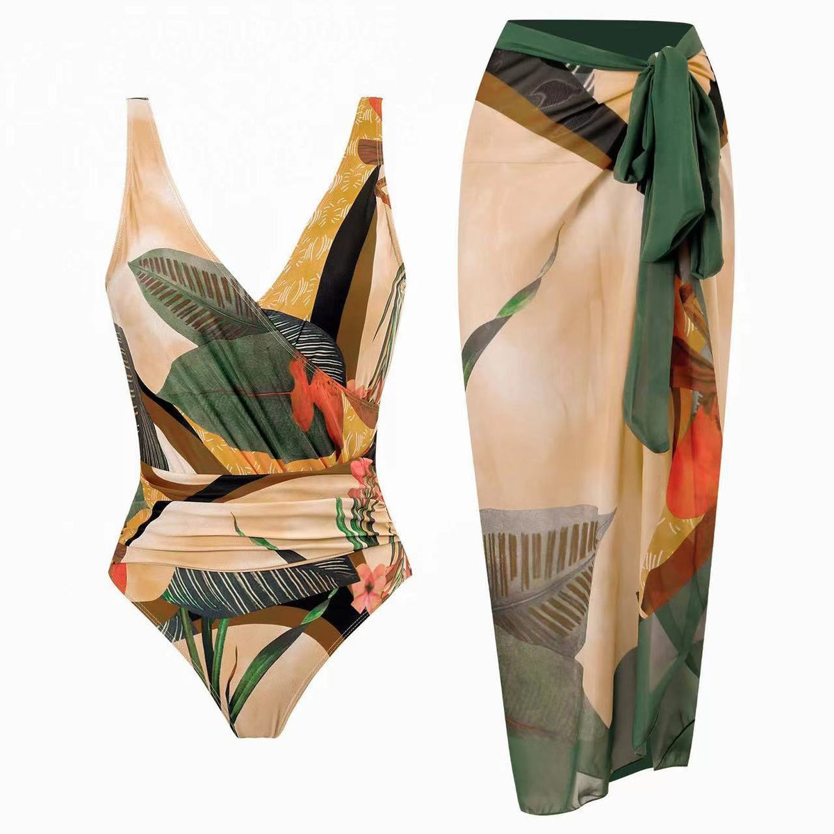 European and American one-piece swimsuit bikini suit bikini conservative belly-covered beach skirt chiffon wrap skirt hot spring swimsuit