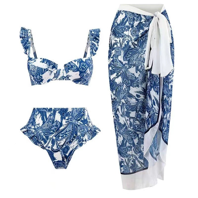 European and American one-piece swimsuit bikini suit bikini conservative belly-covered beach skirt chiffon wrap skirt hot spring swimsuit