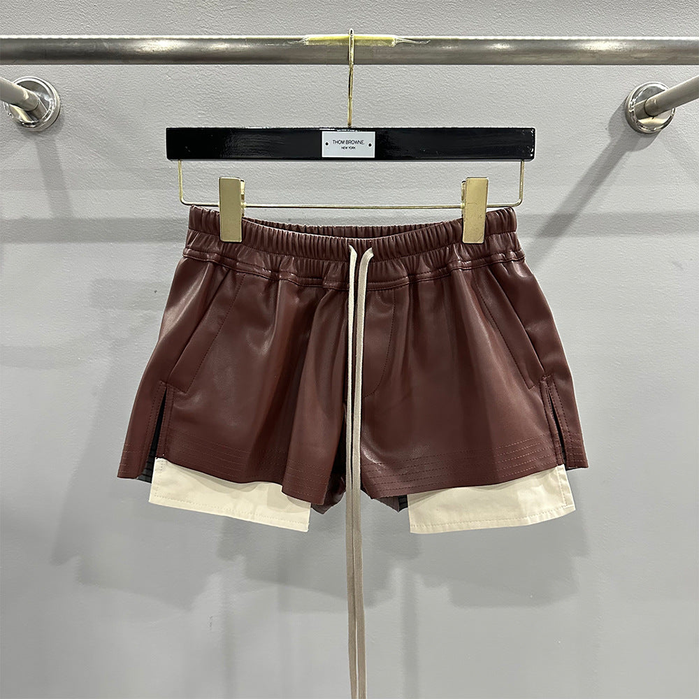 Dark Style Pu Shorts, Basic Pu Leather Four-Pocket Comfortable Versatile Black Short Pants, Trendy Brand
