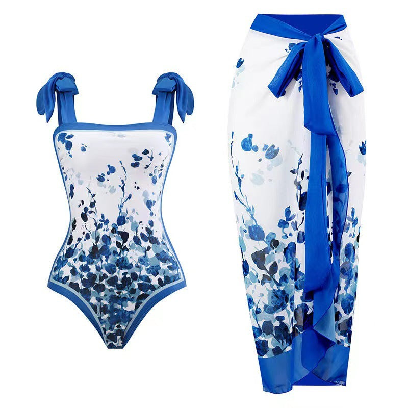 European and American one-piece swimsuit bikini suit bikini conservative belly-covered beach skirt chiffon wrap skirt hot spring swimsuit