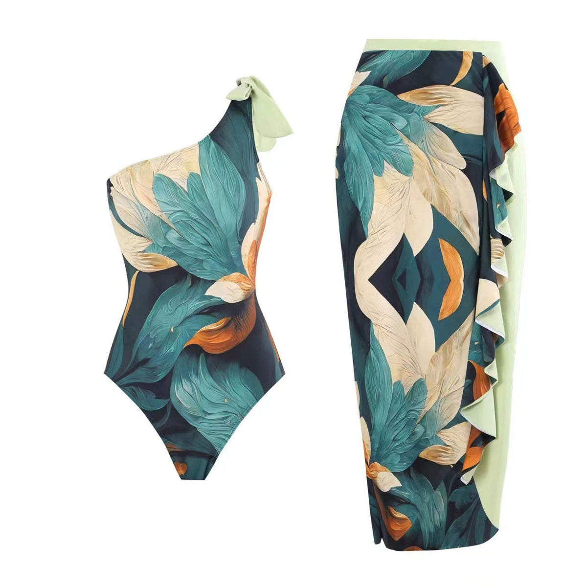 European and American one-piece swimsuit bikini suit bikini conservative belly-covered beach skirt chiffon wrap skirt hot spring swimsuit