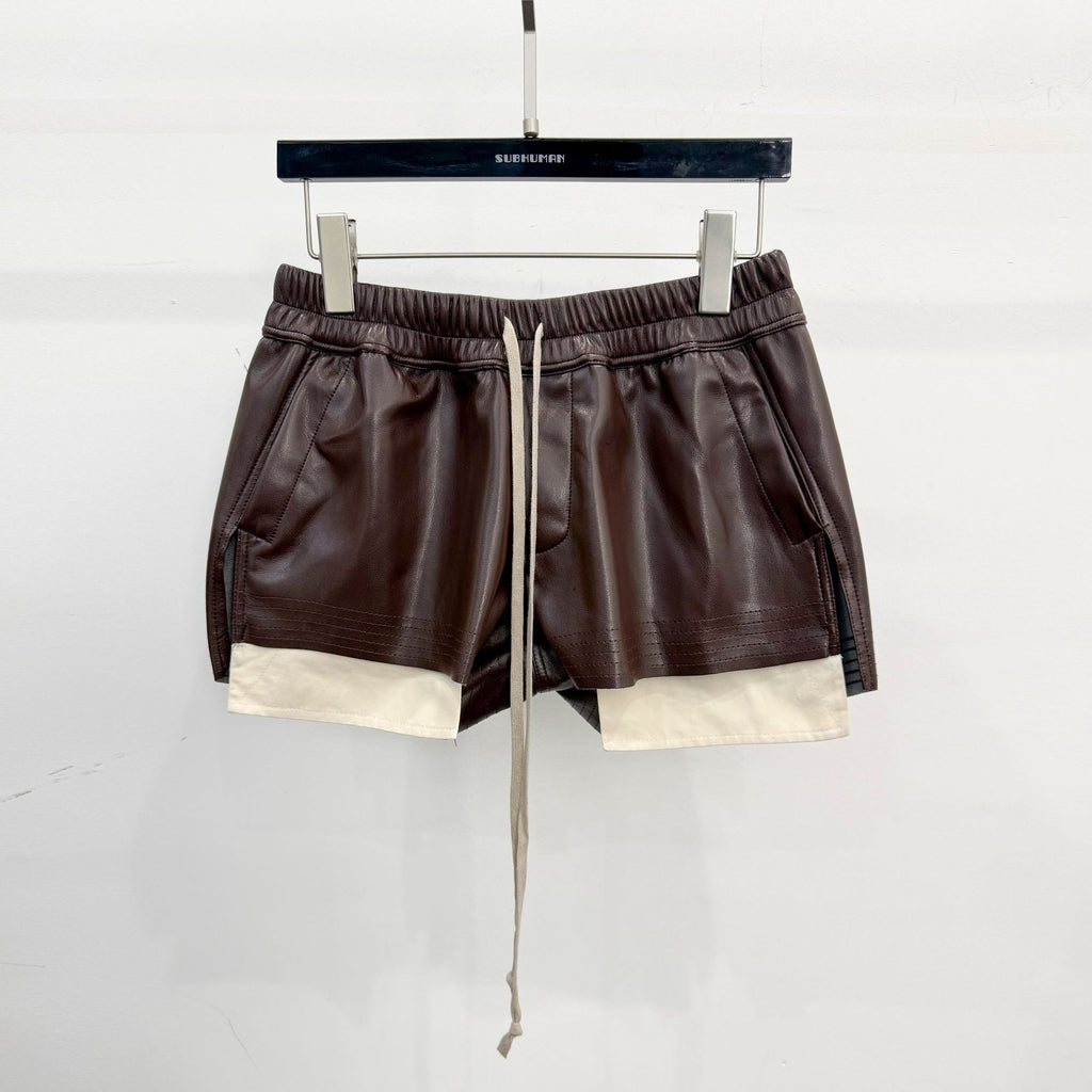Dark Style Pu Shorts, Basic Pu Leather Four-Pocket Comfortable Versatile Black Short Pants, Trendy Brand