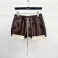 Dark Style Pu Shorts, Basic Pu Leather Four-Pocket Comfortable Versatile Black Short Pants, Trendy Brand