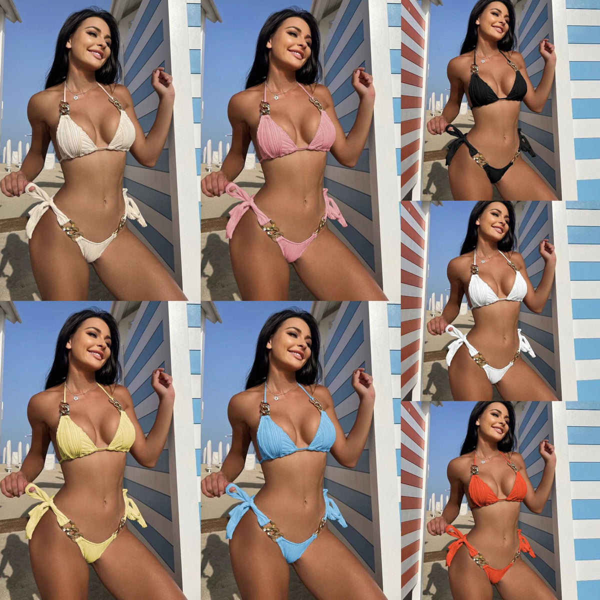 2025 European and American Sexy New Split Swimsuit Chain Bikini Swimsuit Bikini Cross-Border Export Amazon