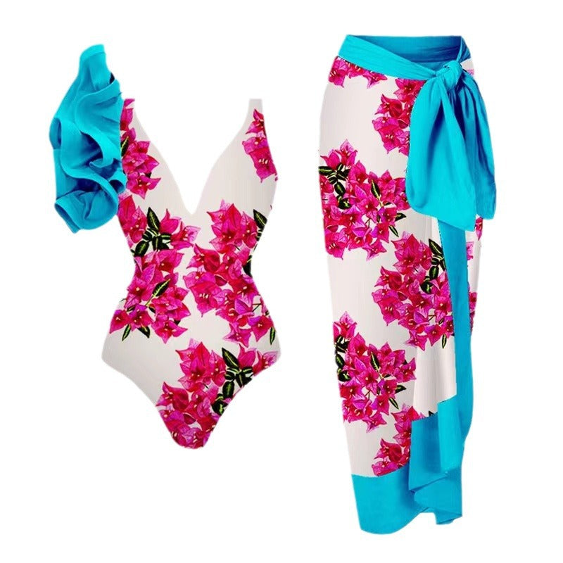 European and American one-piece swimsuit bikini suit bikini conservative belly-covered beach skirt chiffon wrap skirt hot spring swimsuit