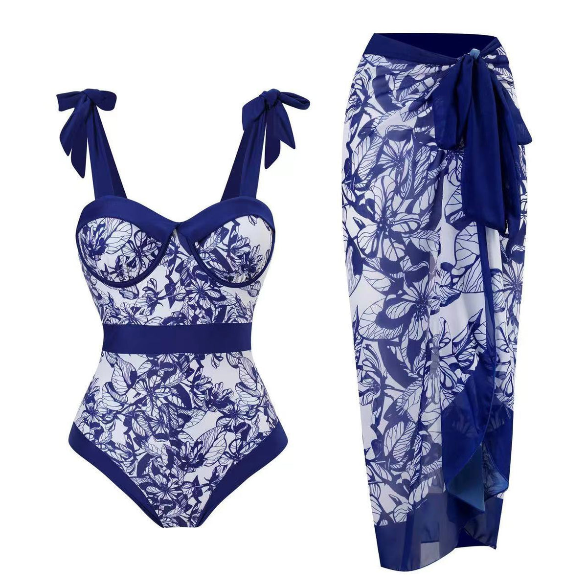 European and American one-piece swimsuit bikini suit bikini conservative belly-covered beach skirt chiffon wrap skirt hot spring swimsuit